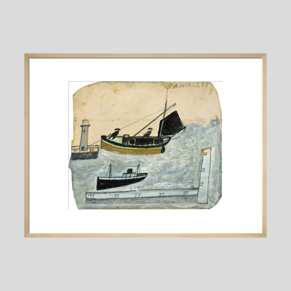 Alfred Wallis Two fishermen in their boat with one mast stepped Print