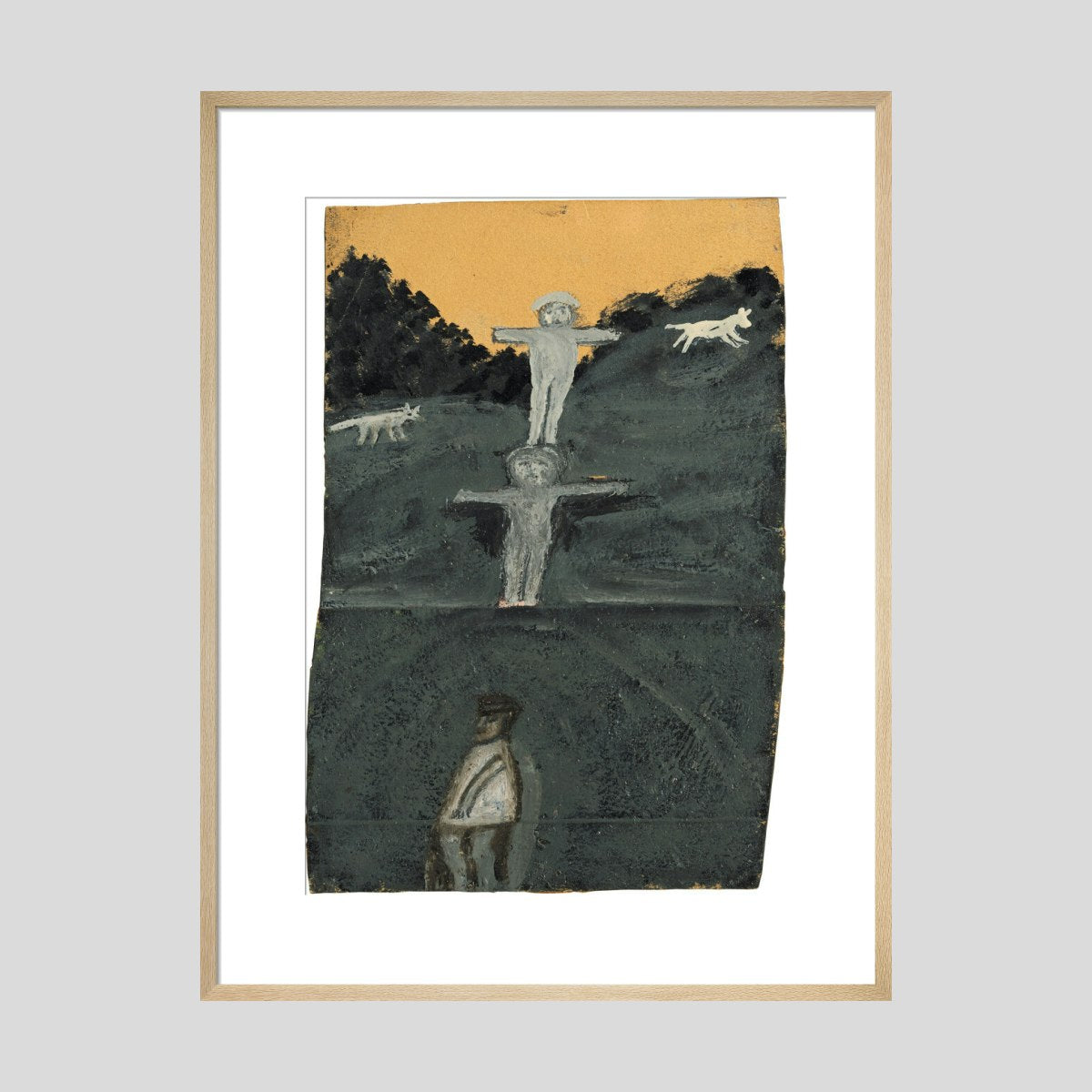 Alfred Wallis Crucifixion or Allegory with three figures and two dogs Print