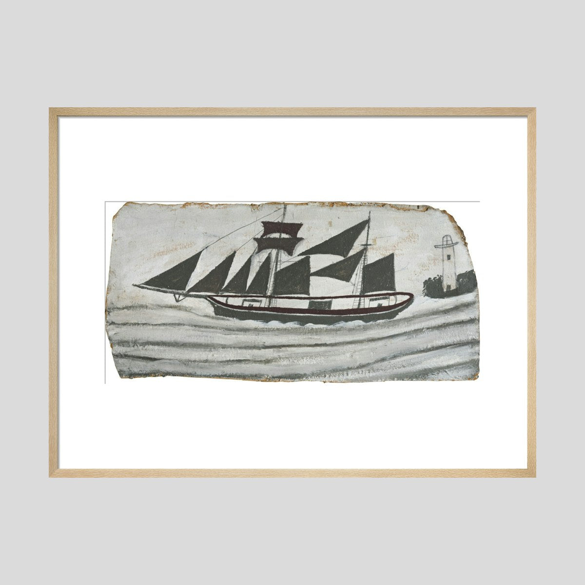 Alfred Wallis Schooner in full sail near a lighthouse Print