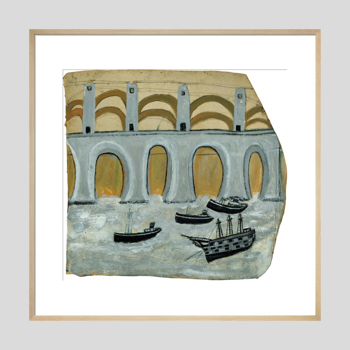 Alfred Wallis Boats before a great bridge (Royal Albert Bridge?) Print