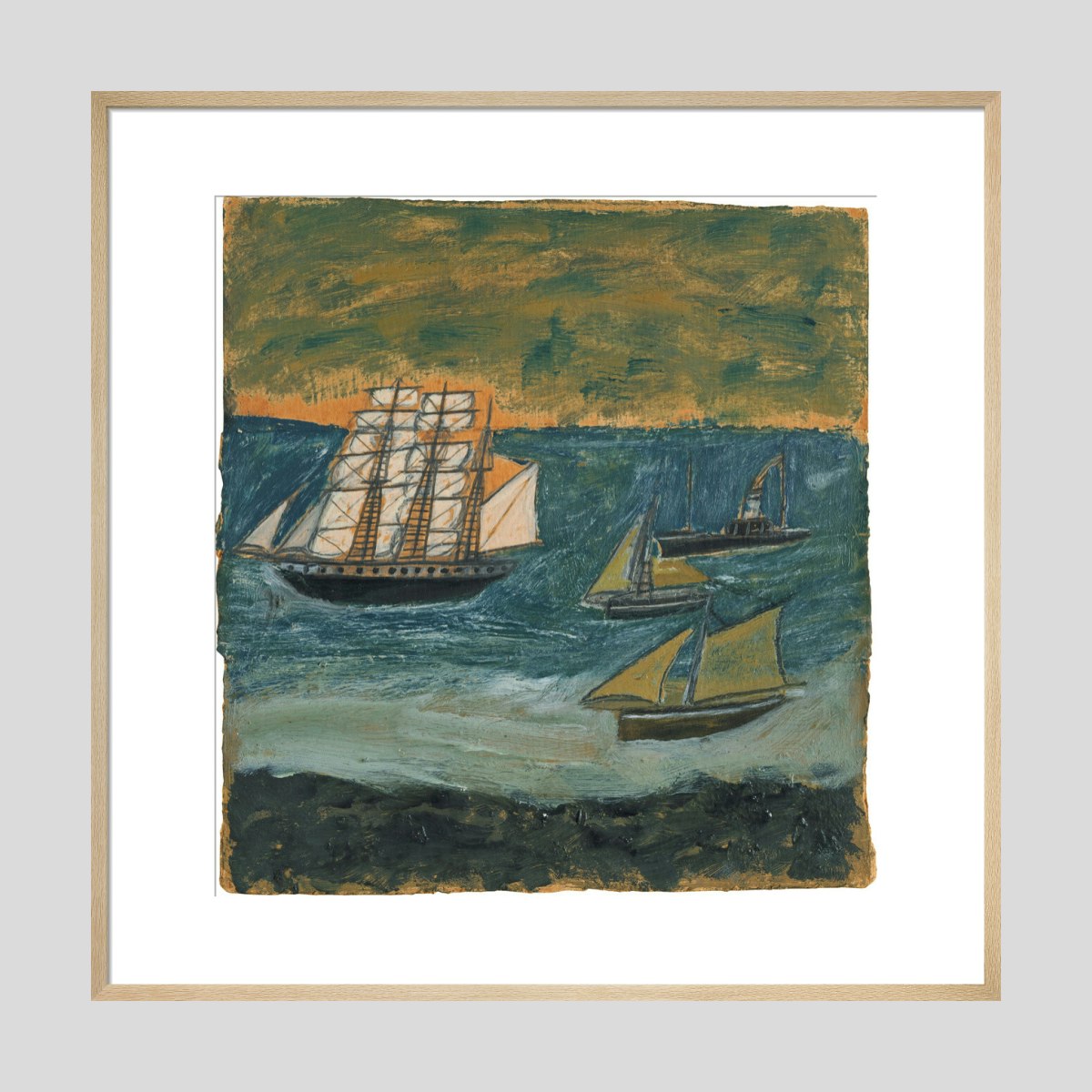 Alfred Wallis Three-masted barque with three small ships Print