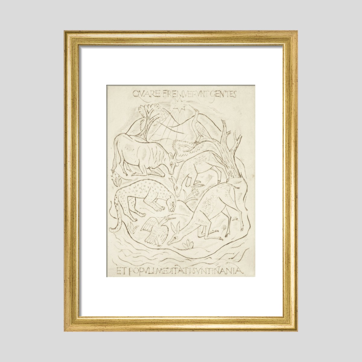 David Jones Kneeling Animals (ox, ass, leopard, deer and two birds) Print