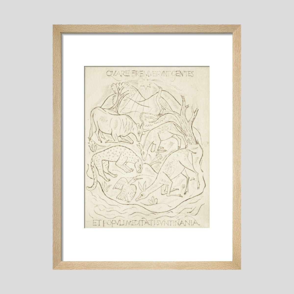 David Jones Kneeling Animals (ox, ass, leopard, deer and two birds) Print