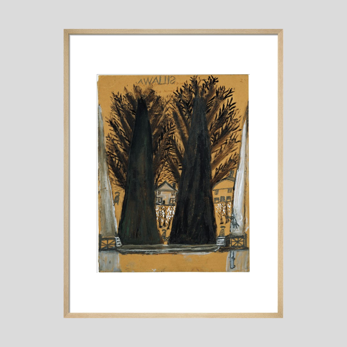 Alfred Wallis Landscape with two large trees and houses Print