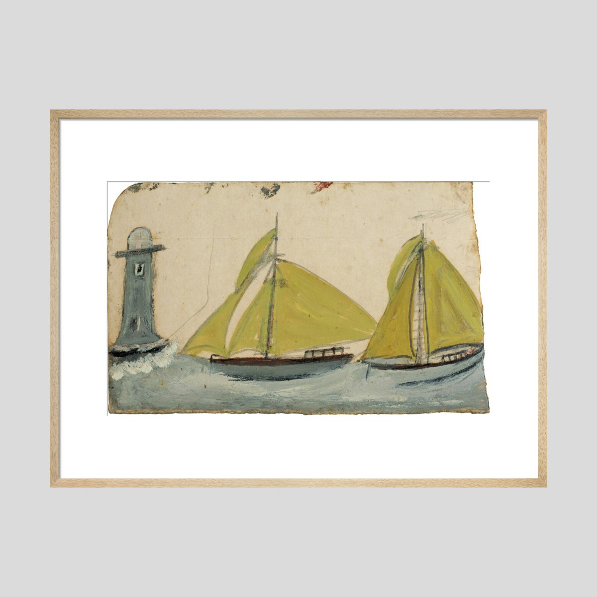 Alfred Wallis Two boats with yellow sails and lighthouse Print