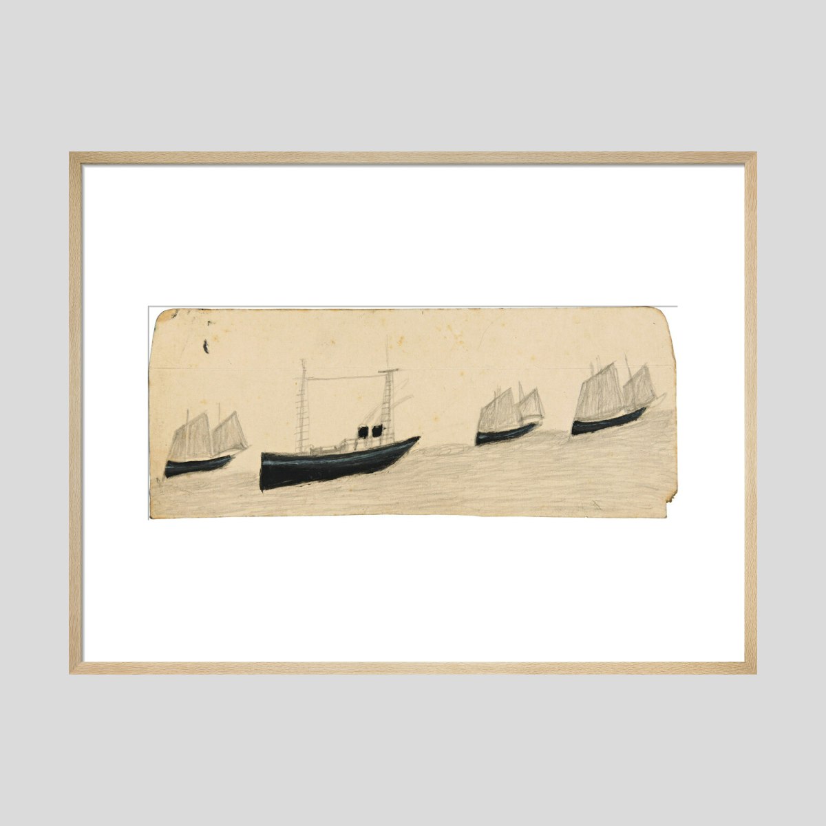 Alfred Wallis Two-funnel steamboat amongst three sailing boats Print