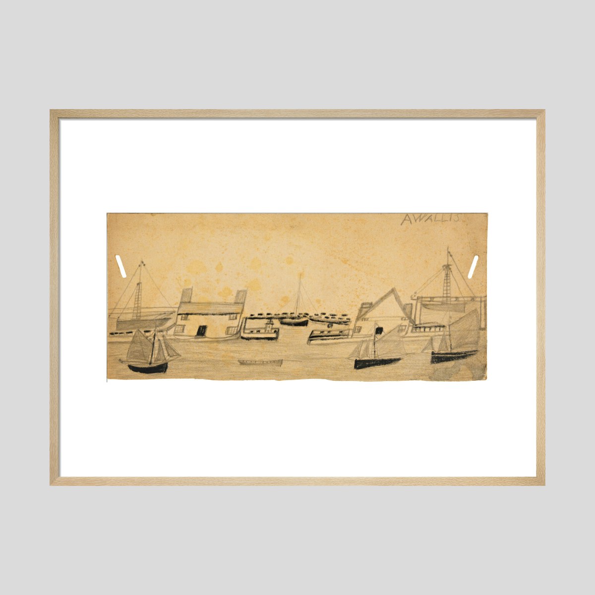Alfred Wallis Houses either side of port entrance and seven boats Print