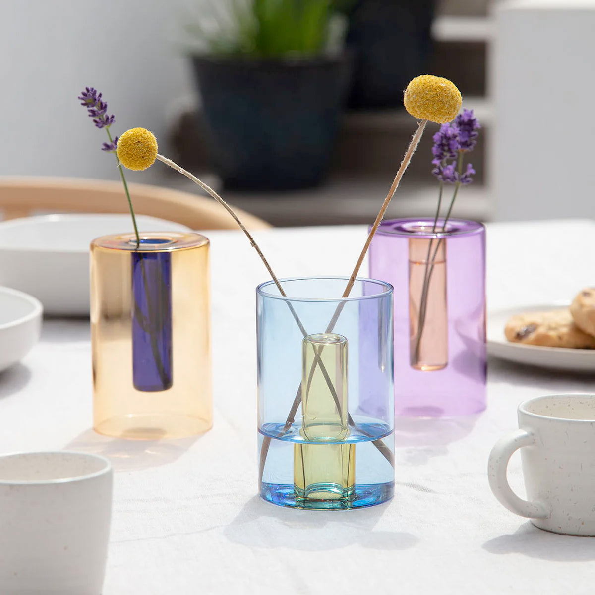 Block Design Small Reversible Glass Vase