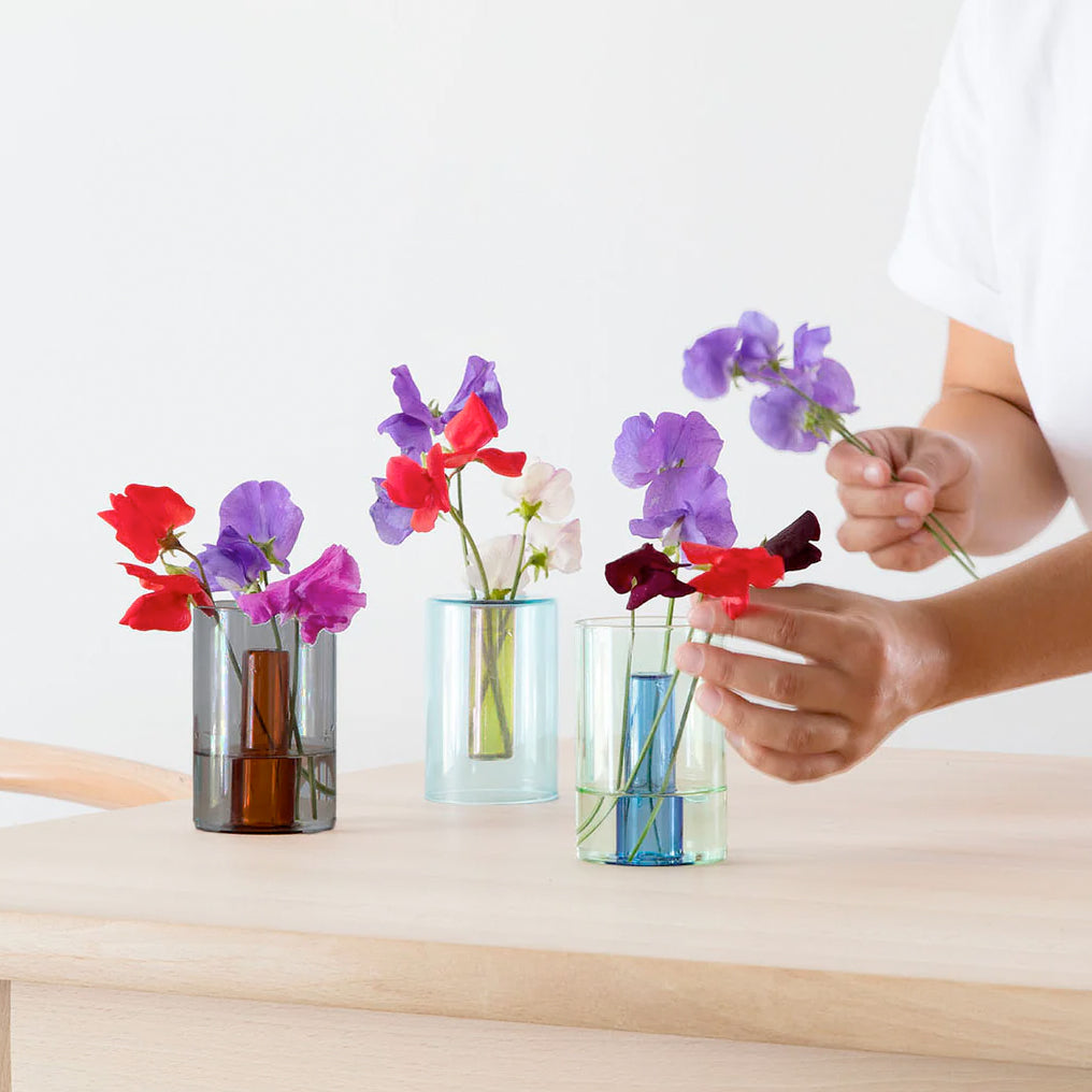 Block Design Small Reversible Glass Vase