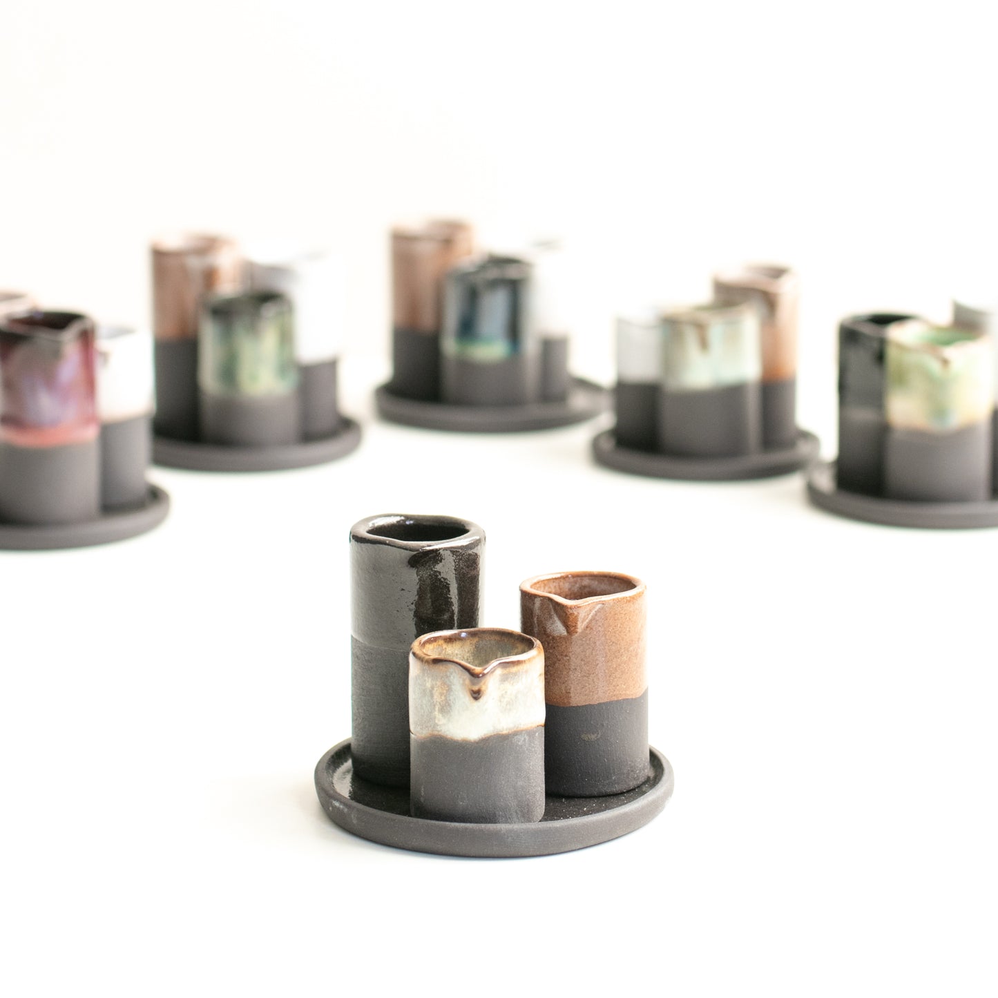 Naked Clay Ceramics Black Stoneware Set of 3 Vessels with Tray