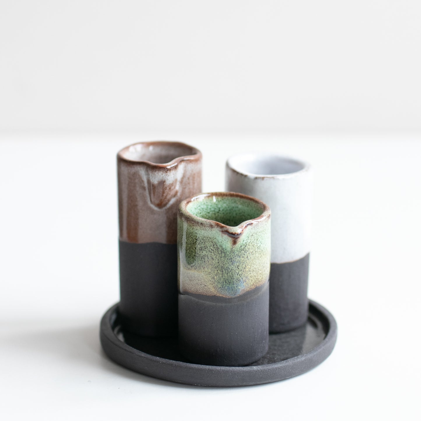 Naked Clay Ceramics Black Stoneware Set of 3 Vessels with Tray