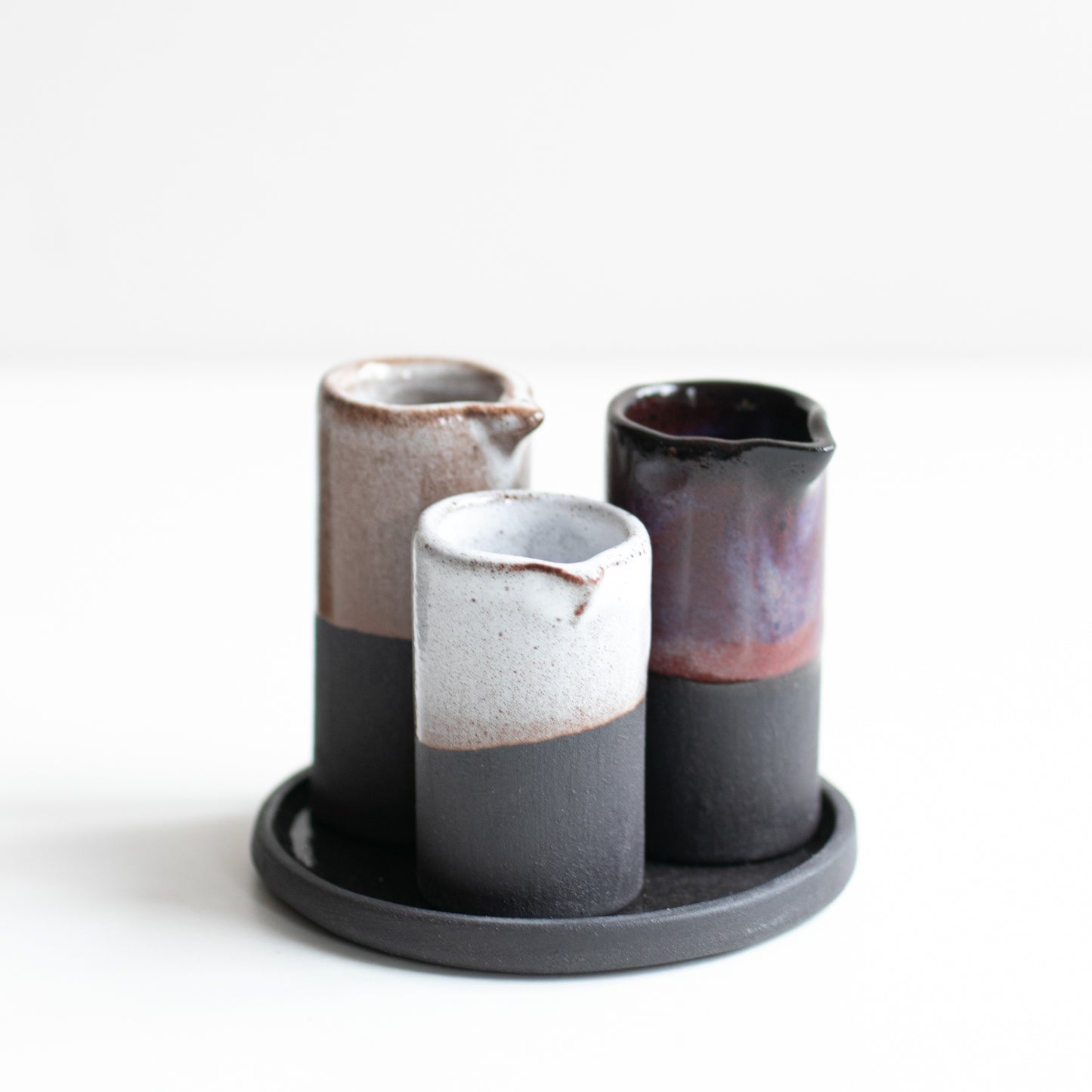 Naked Clay Ceramics Black Stoneware Set of 3 Vessels with Tray