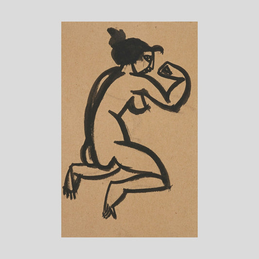 Henri Gaudier-Brzeska Female nude kneeling and flexing right arm Print