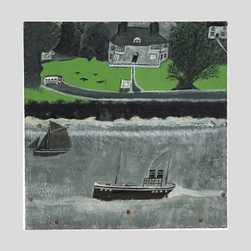 Alfred Wallis Two boats moving past a big house Print