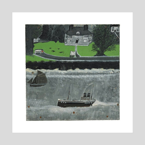 Alfred Wallis Two boats moving past a big house Print
