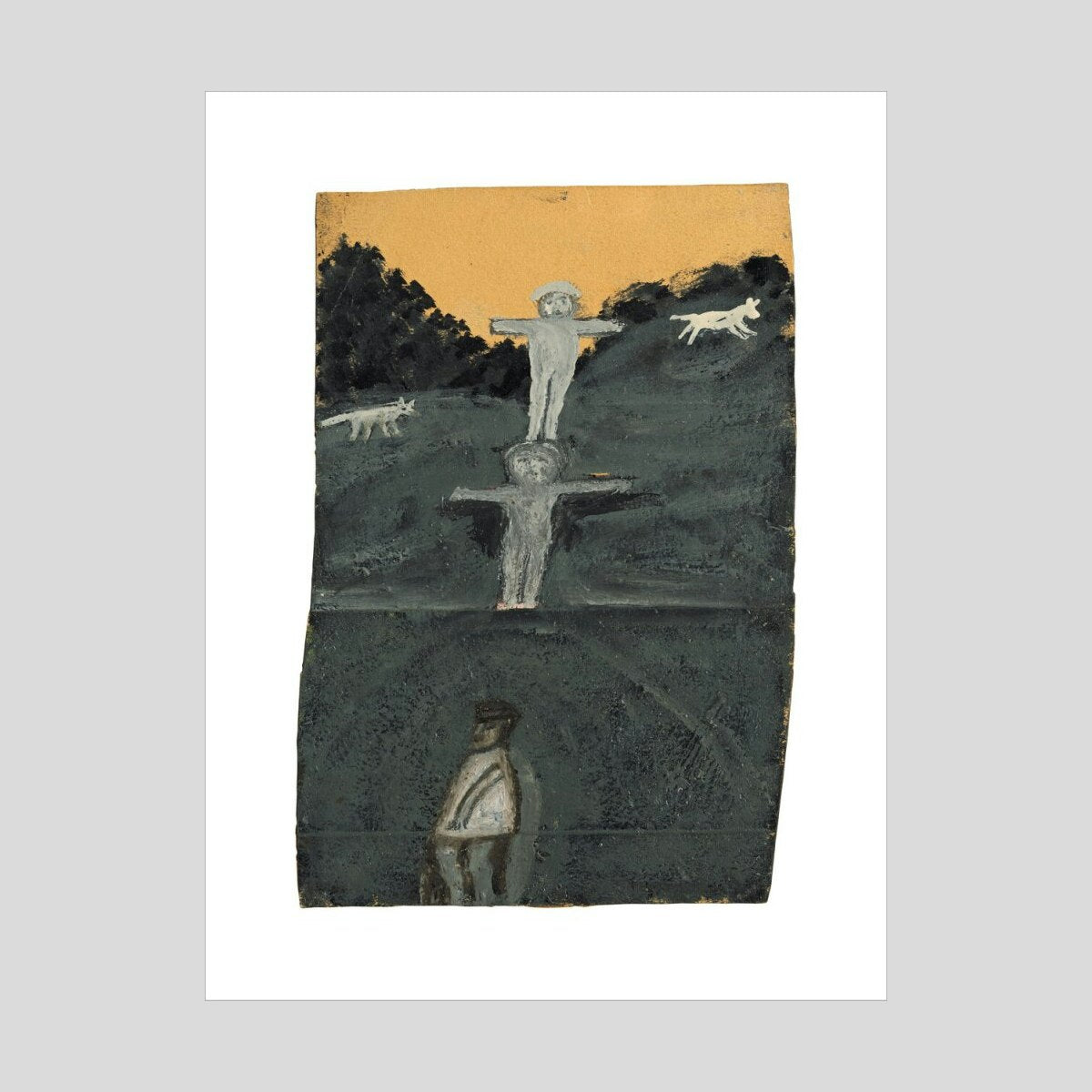 Alfred Wallis Crucifixion or Allegory with three figures and two dogs Print