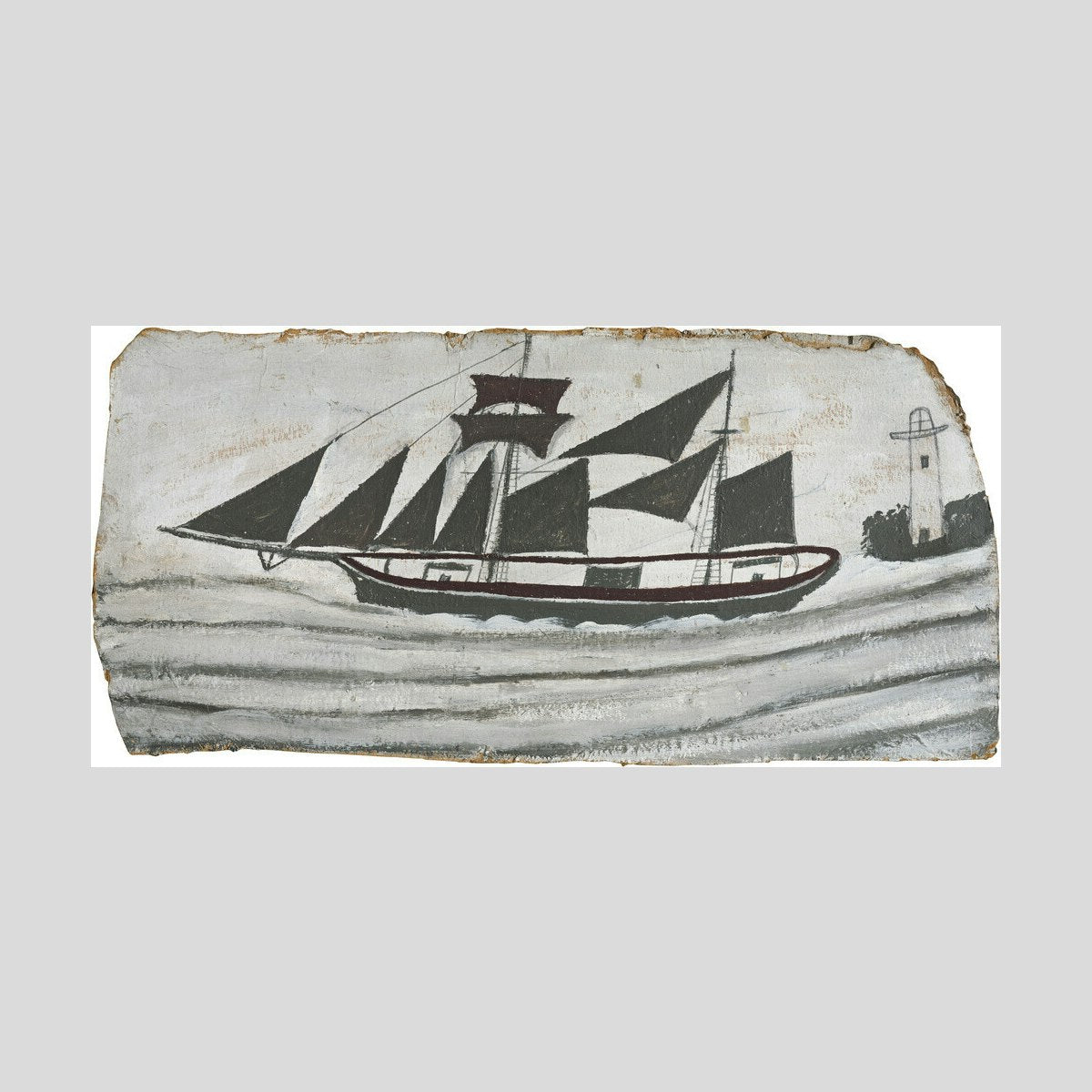 Alfred Wallis Schooner in full sail near a lighthouse Print