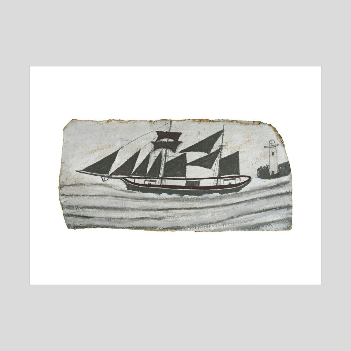 Alfred Wallis Schooner in full sail near a lighthouse Print