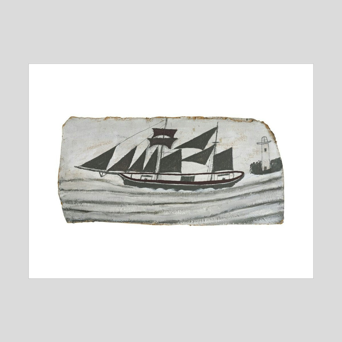 Alfred Wallis Schooner in full sail near a lighthouse Print