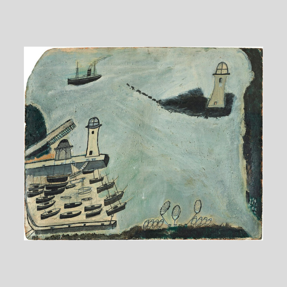 Alfred Wallis Harbour with two lighthouses and motor vessel - St. Ives Bay Print