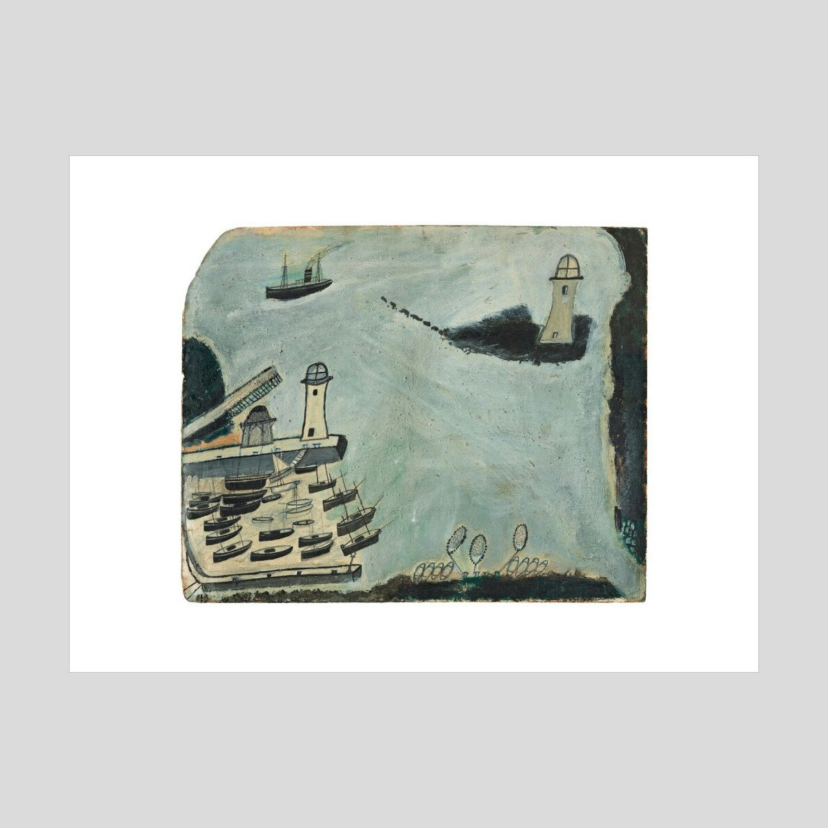 Alfred Wallis Harbour with two lighthouses and motor vessel - St. Ives Bay Print