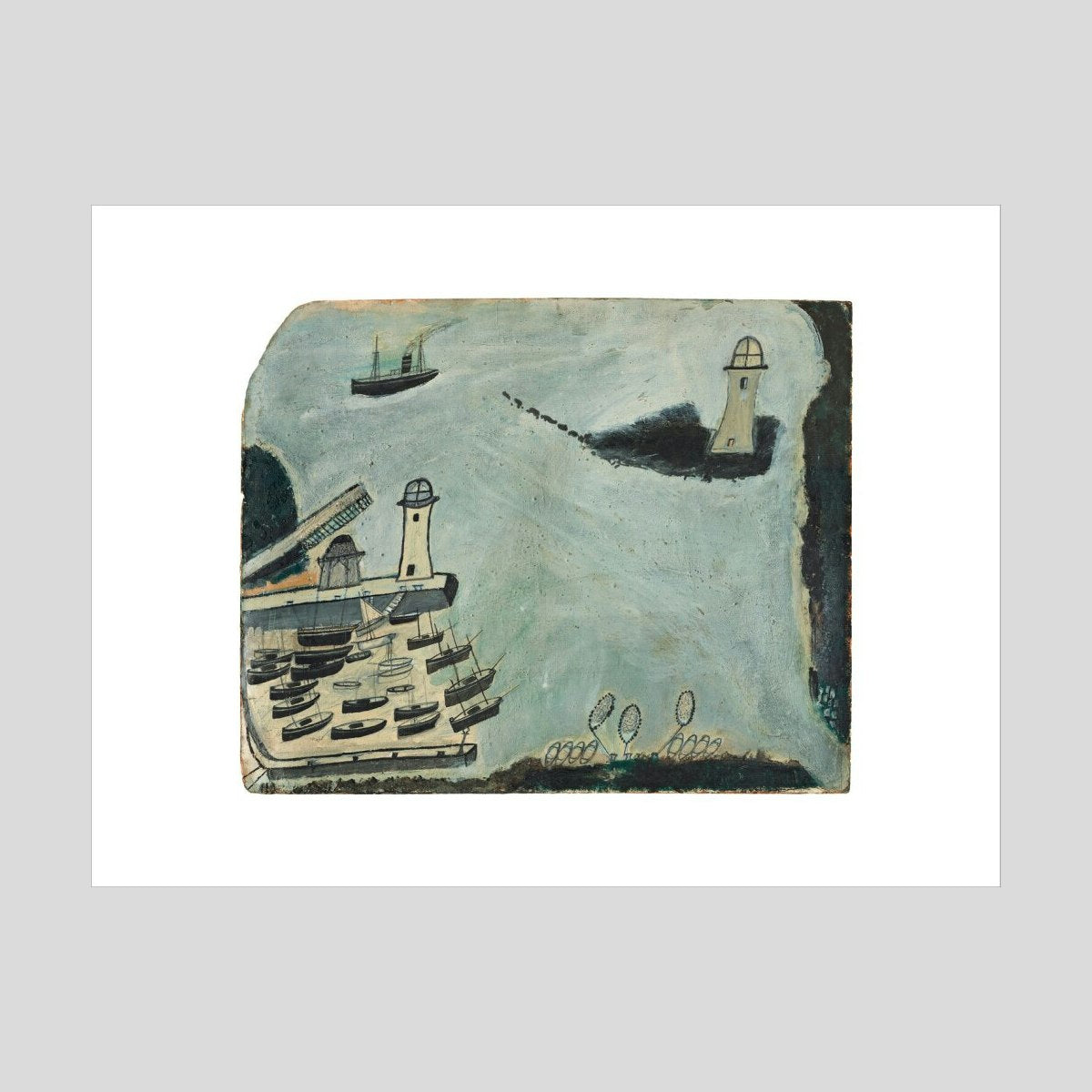 Alfred Wallis Harbour with two lighthouses and motor vessel - St. Ives Bay Print