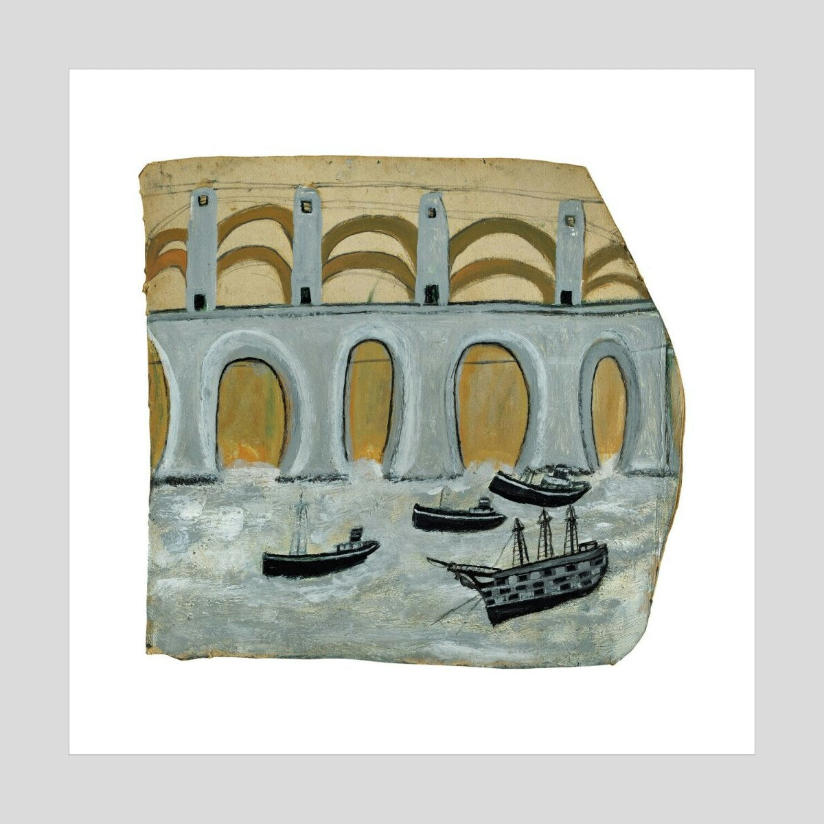 Alfred Wallis Boats before a great bridge (Royal Albert Bridge?) Print