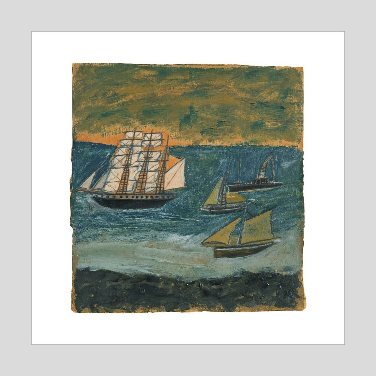 Alfred Wallis Three-masted barque with three small ships Print