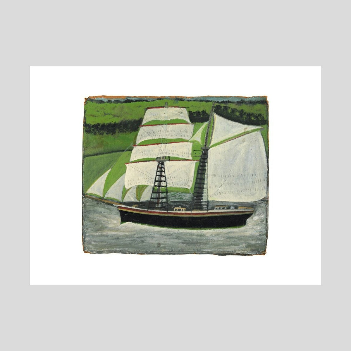 Alfred Wallis Brigantine sailing past green fields Print