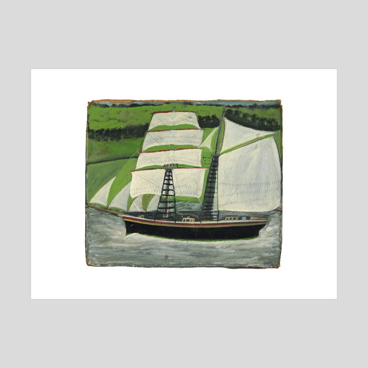 Alfred Wallis Brigantine sailing past green fields Print