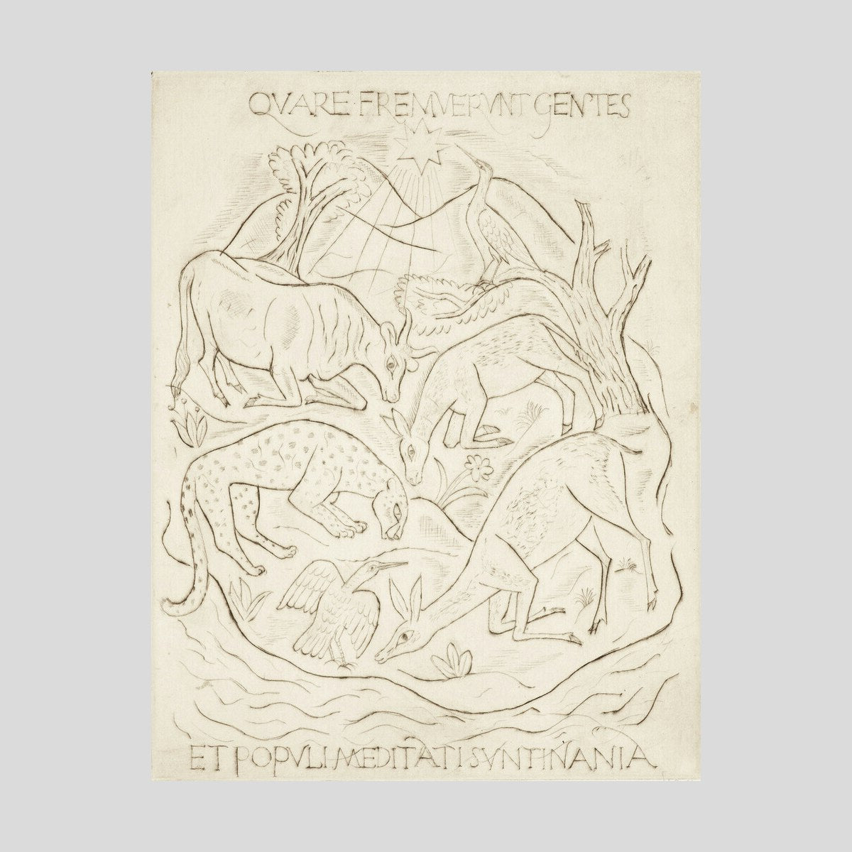 David Jones Kneeling Animals (ox, ass, leopard, deer and two birds) Print