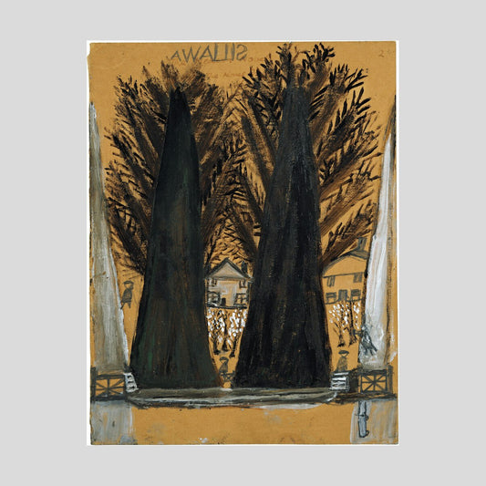 Alfred Wallis Landscape with two large trees and houses Print