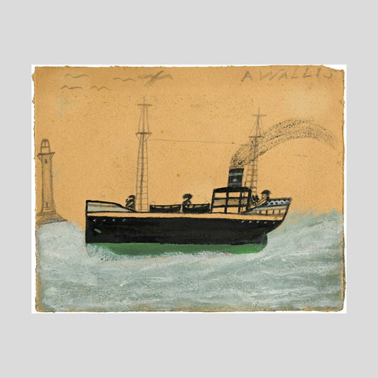 Alfred Wallis Green and black steamer, lighthouse and seagulls Print