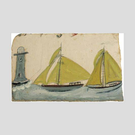 Alfred Wallis Two boats with yellow sails and lighthouse Print