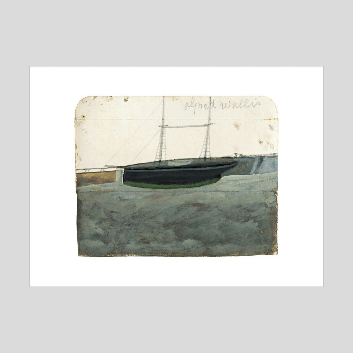 Alfred Wallis Two-master with green hull-line alongside quay Print