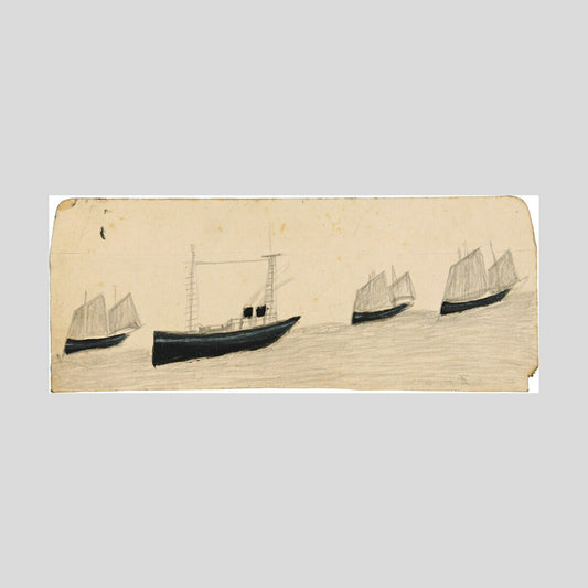 Alfred Wallis Two-funnel steamboat amongst three sailing boats Print