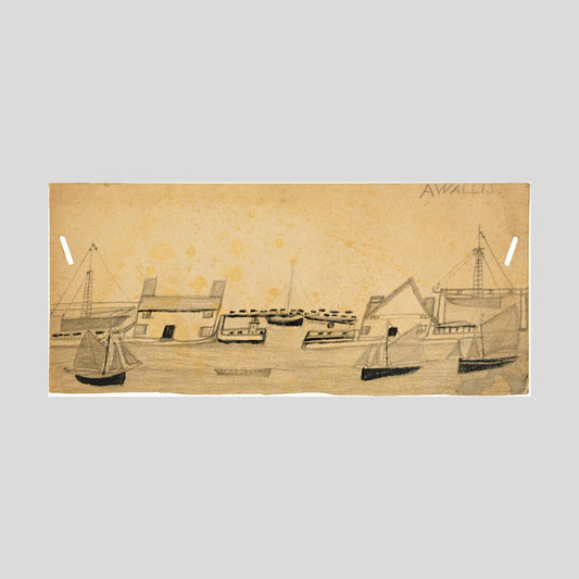 Alfred Wallis Houses either side of port entrance and seven boats Print