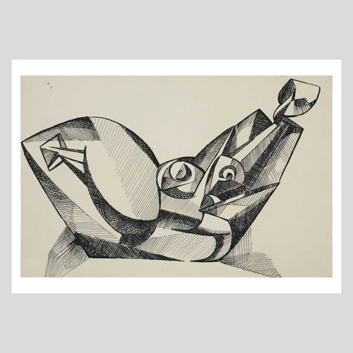 Postcard Henri Gaudier-Brzeska Sketch of Bird Swallowing a Fish