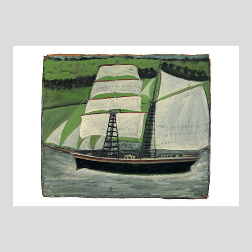Postcard Alfred Wallis Brigantine sailing past green fields