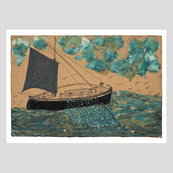 Postcard Alfred Wallis Ship with seven men Kettle's Yard