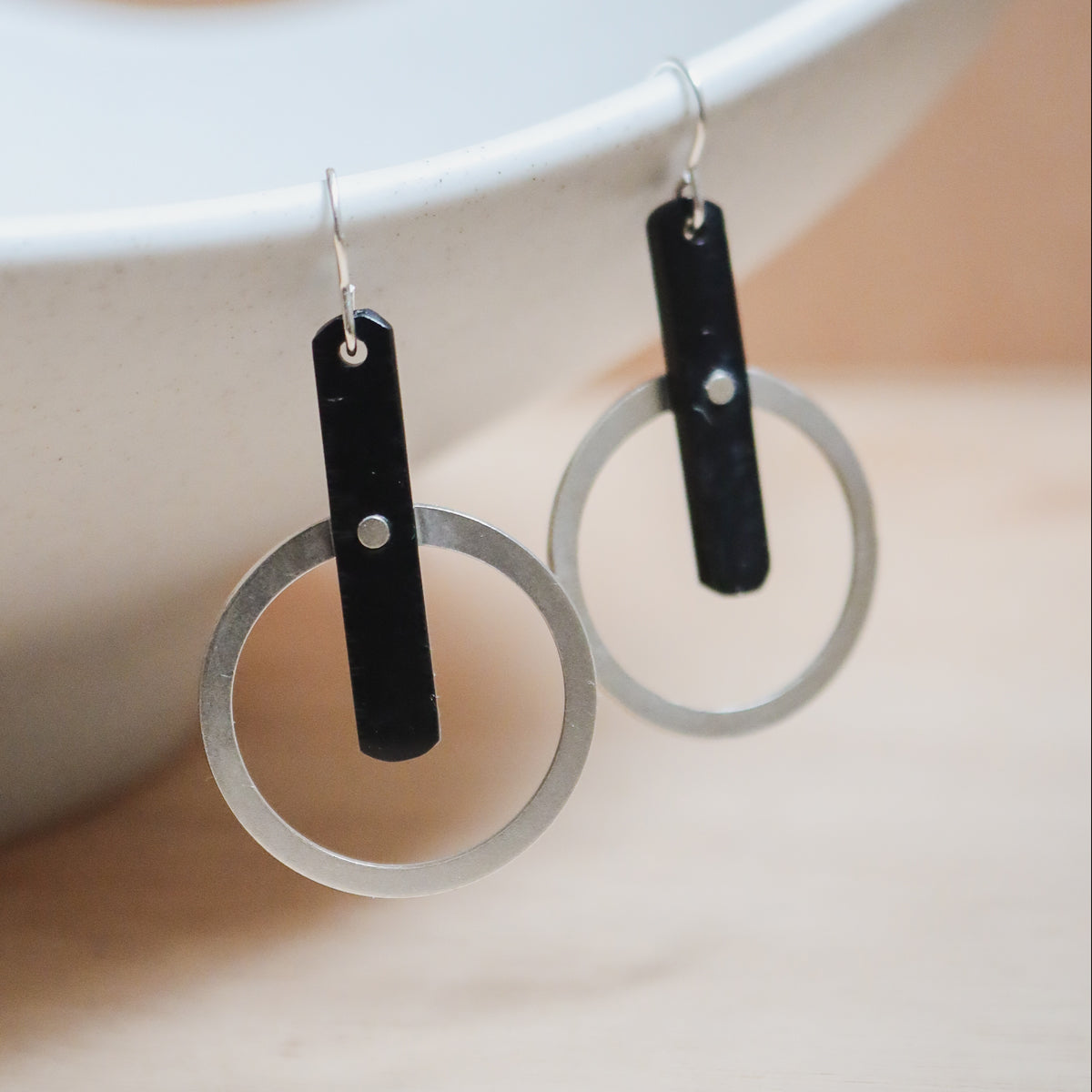 Pivot Ellipse Recycled Silver & Acetate Earrings