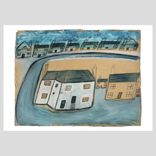 Postcard Alfred Wallis White house and cottages - the Old House, Porthmeor Square 1
